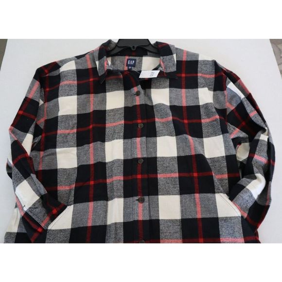 Gap IND1006 Women's Sz 2XL Red/Black/White Plaid Long Sleeve Shirt Dress $98 - Picture 8 of 8
